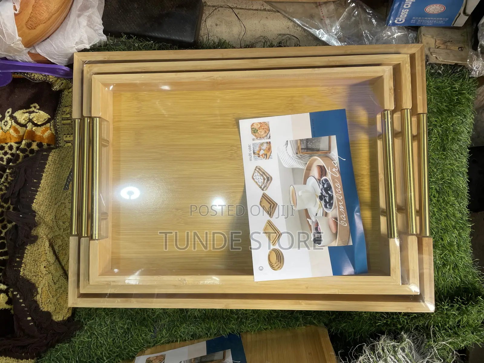 Wooden Tray With Golden Handle