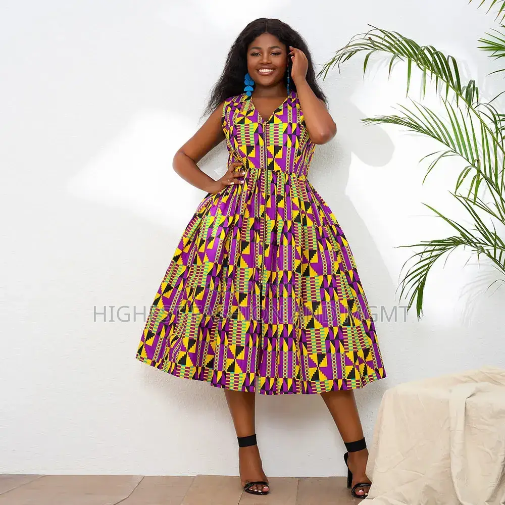 Sleeveless Gathered Kente Dress