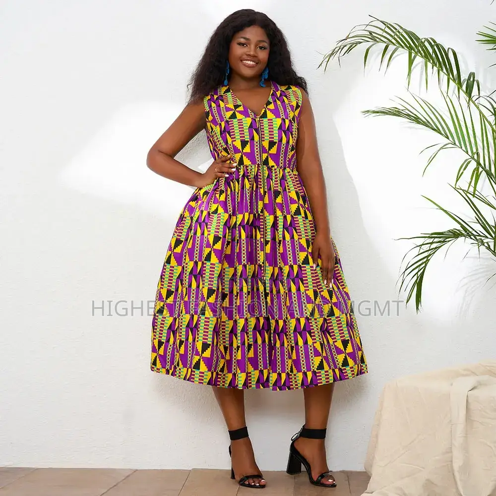 Sleeveless Gathered Kente Dress