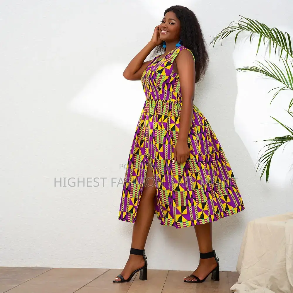 Sleeveless Gathered Kente Dress