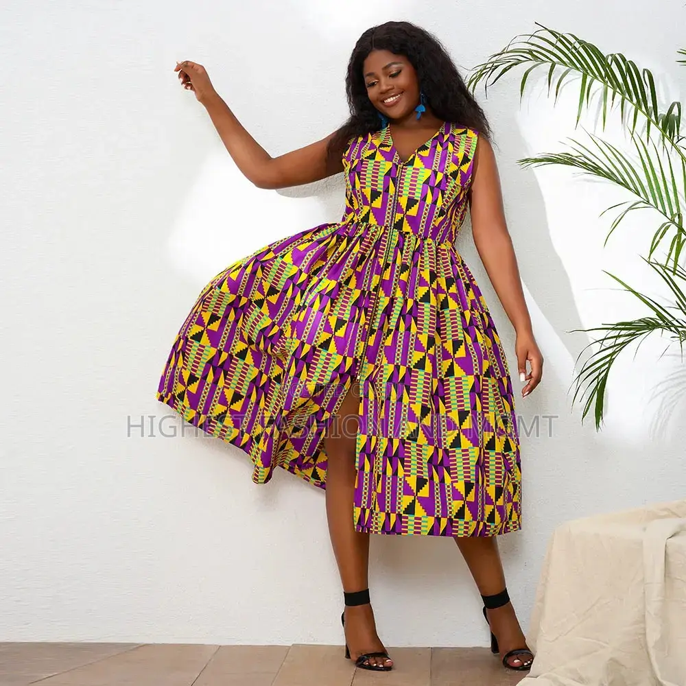 Sleeveless Gathered Kente Dress
