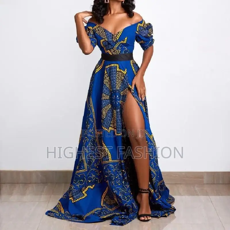 Off Shoulder Slit Ankara Dress