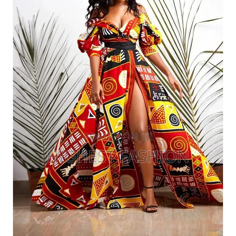 Off Shoulder Slit Ankara Dress