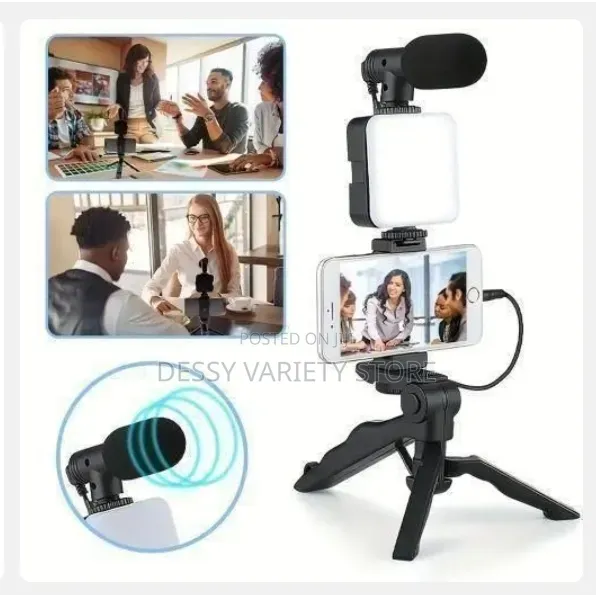 Tripod Phone Stand With Clip and Microphone Kit for Video Recording