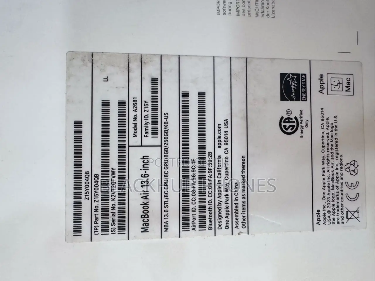 Laptop Apple MacBook Air 2022 M2 8GB Apple M2 SSD 256GB