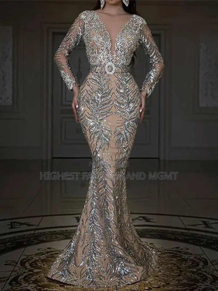 Sequins Long Sleeve Fishtail Dress