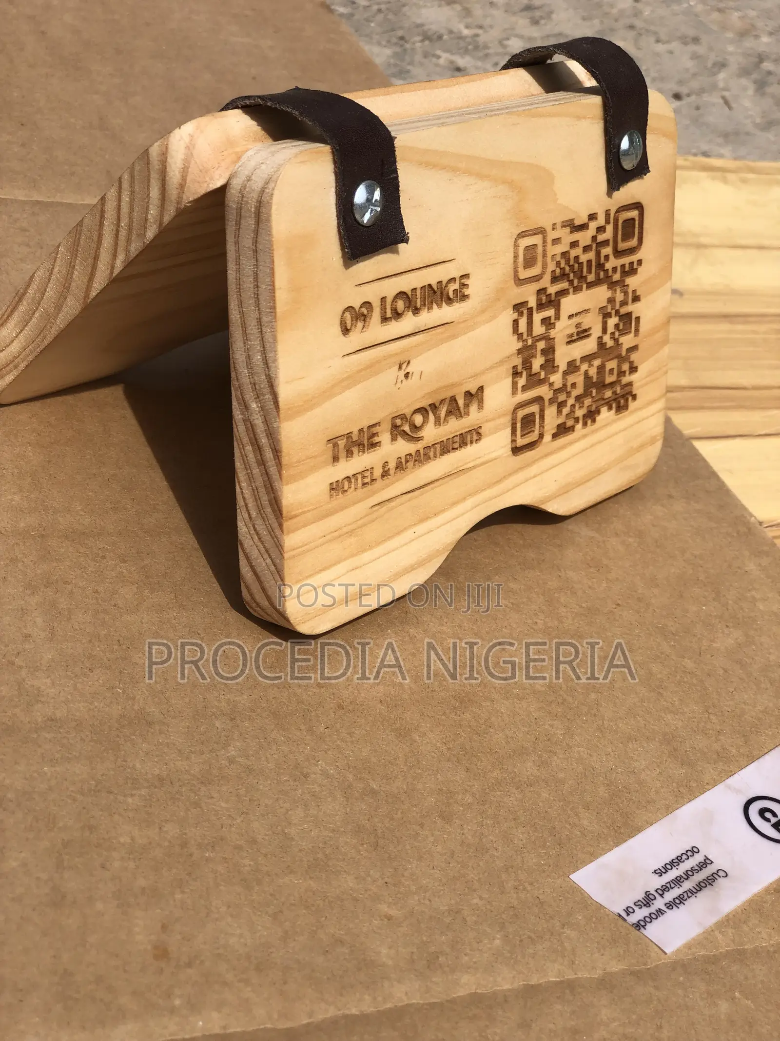 Wooden Restaurant Menu Table a-Banner Engraved Qr-Code