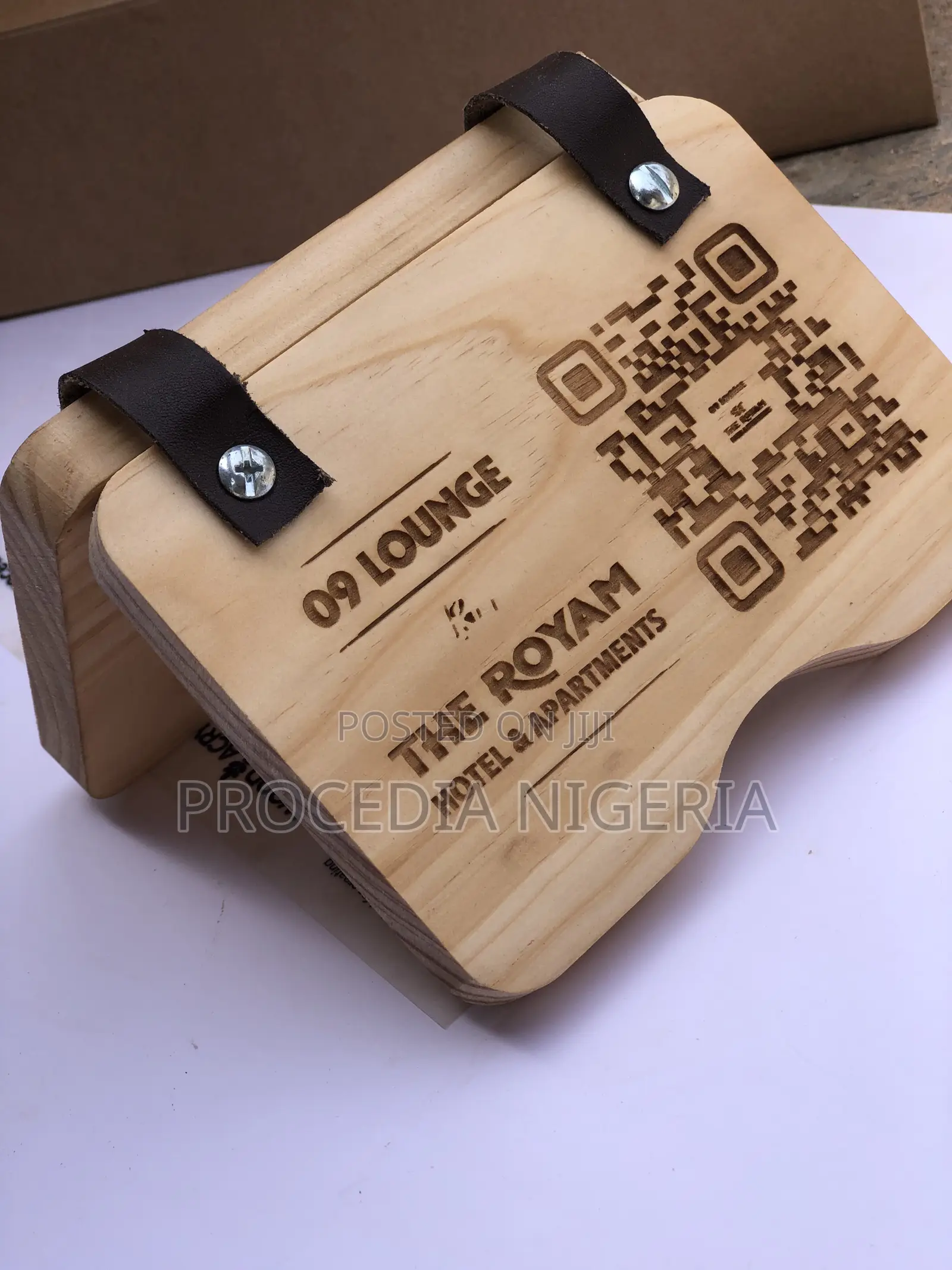 Wooden Restaurant Menu Table a-Banner Engraved Qr-Code