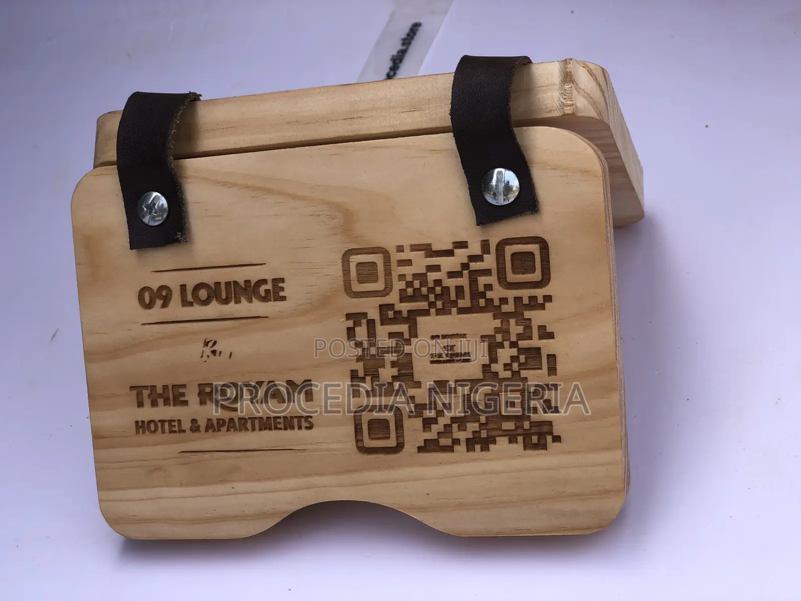 Wooden Restaurant Menu Table a-Banner Engraved Qr-Code