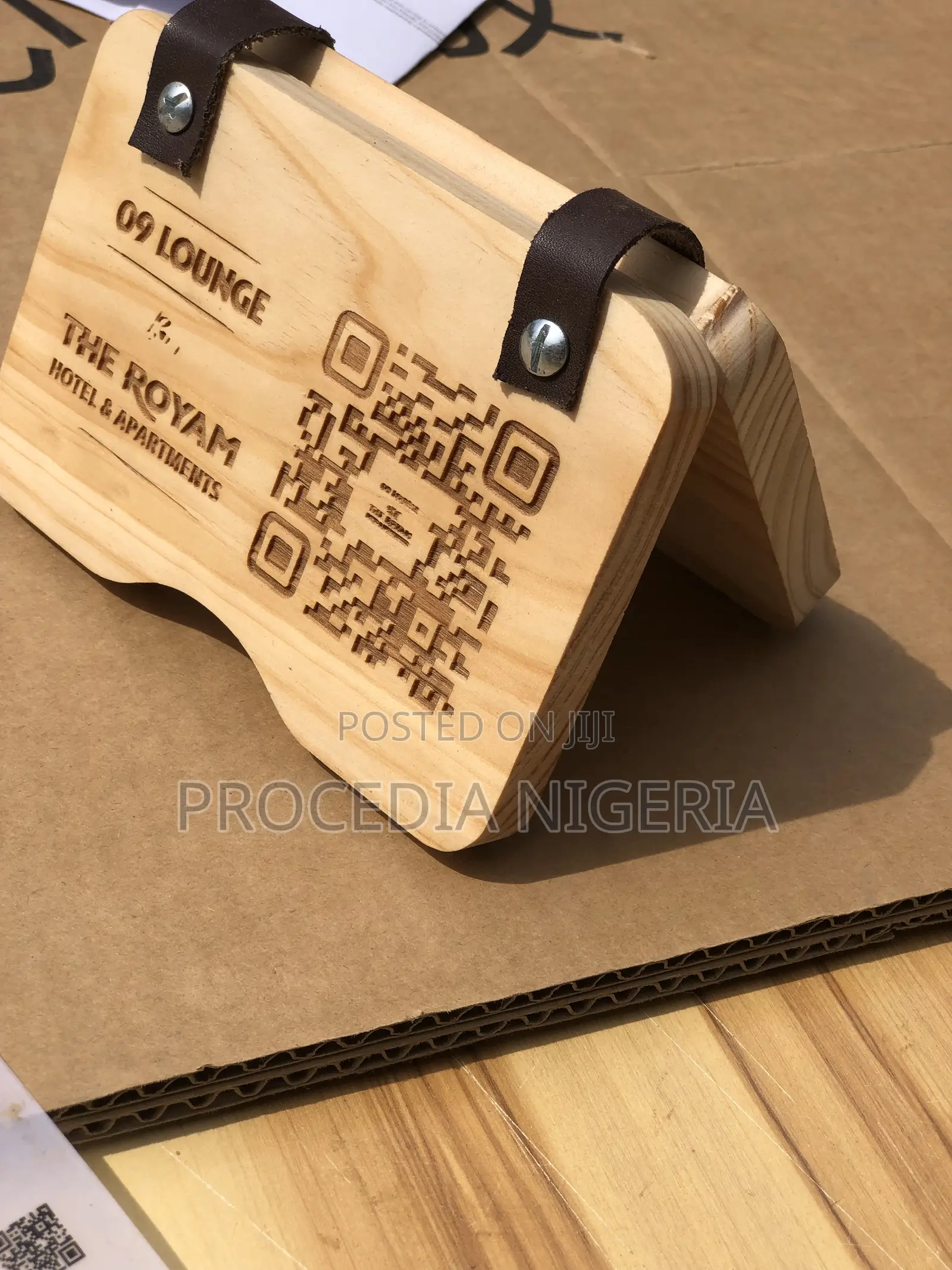 Wooden Restaurant Menu Table a-Banner Engraved Qr-Code