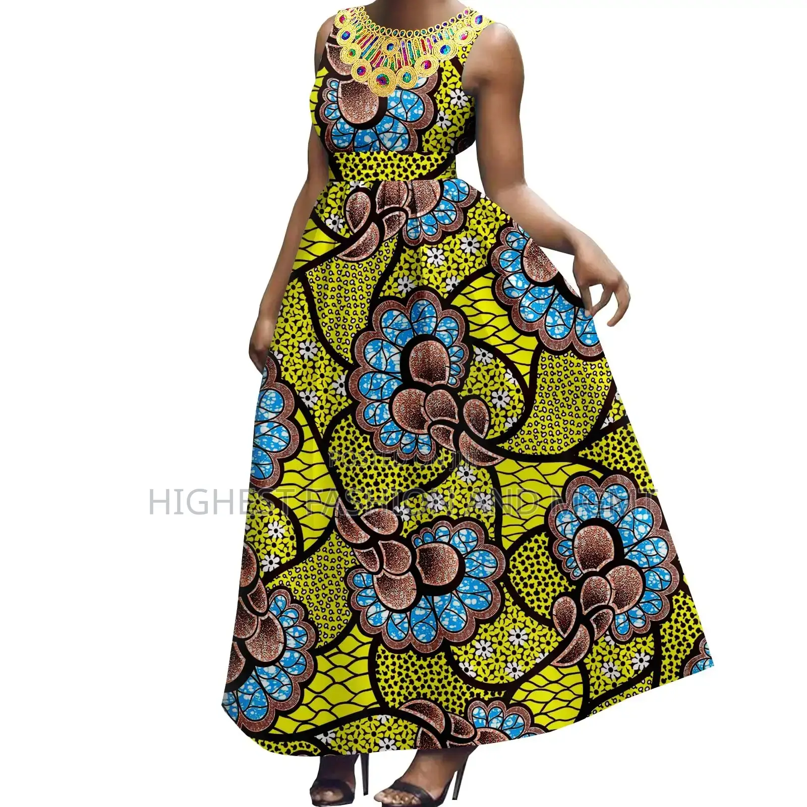 Sleeveless Stamping Print Floor Length Dress