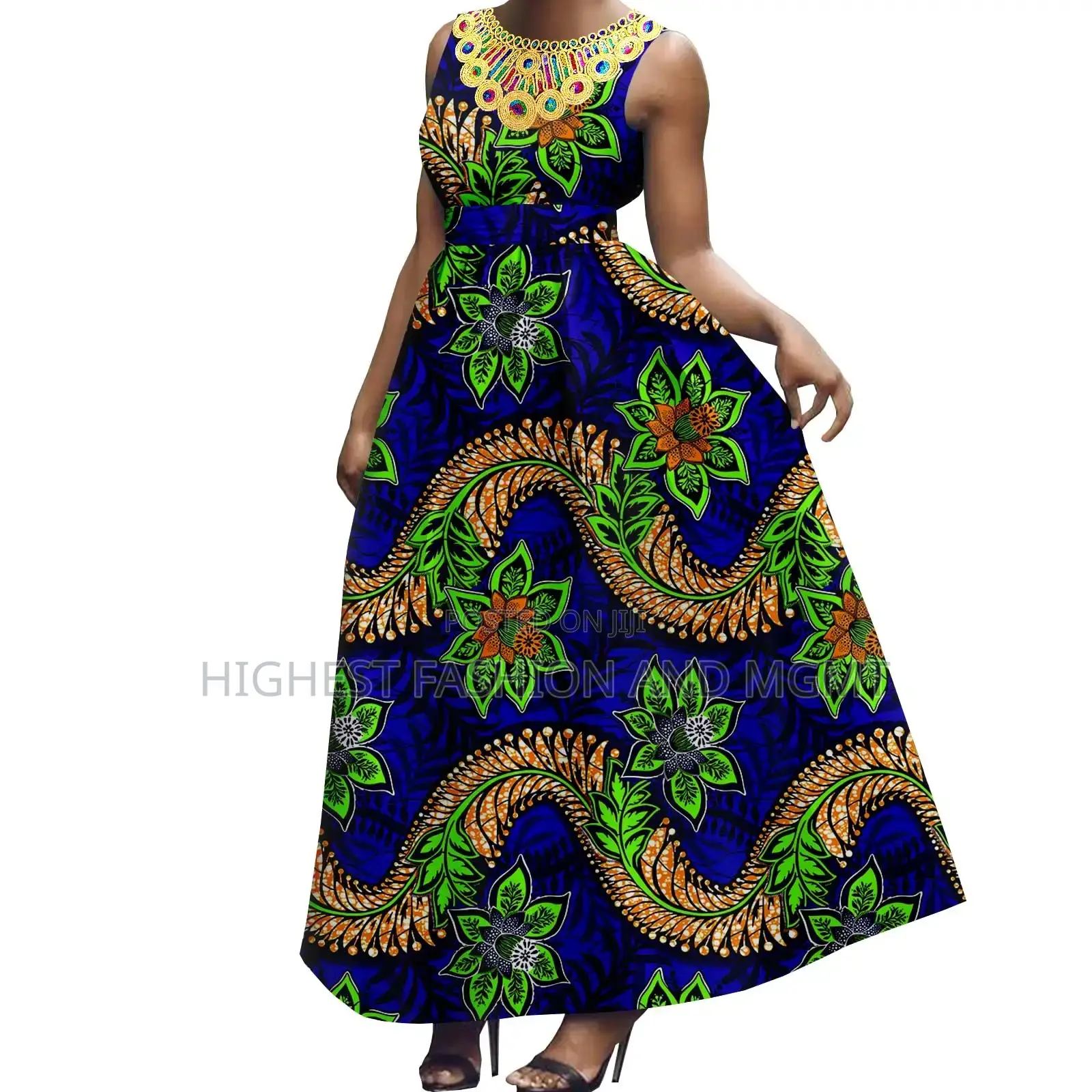 Sleeveless Stamping Print Floor Length Dress