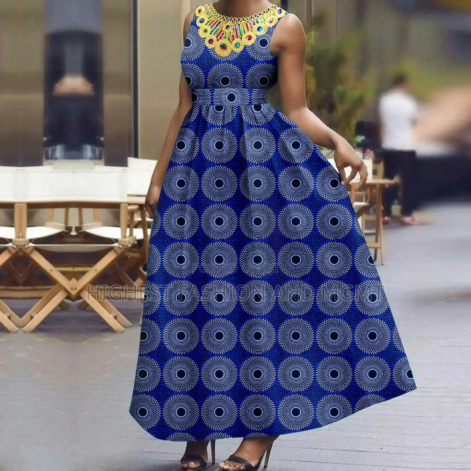 Sleeveless Stamping Print Floor Length Dress