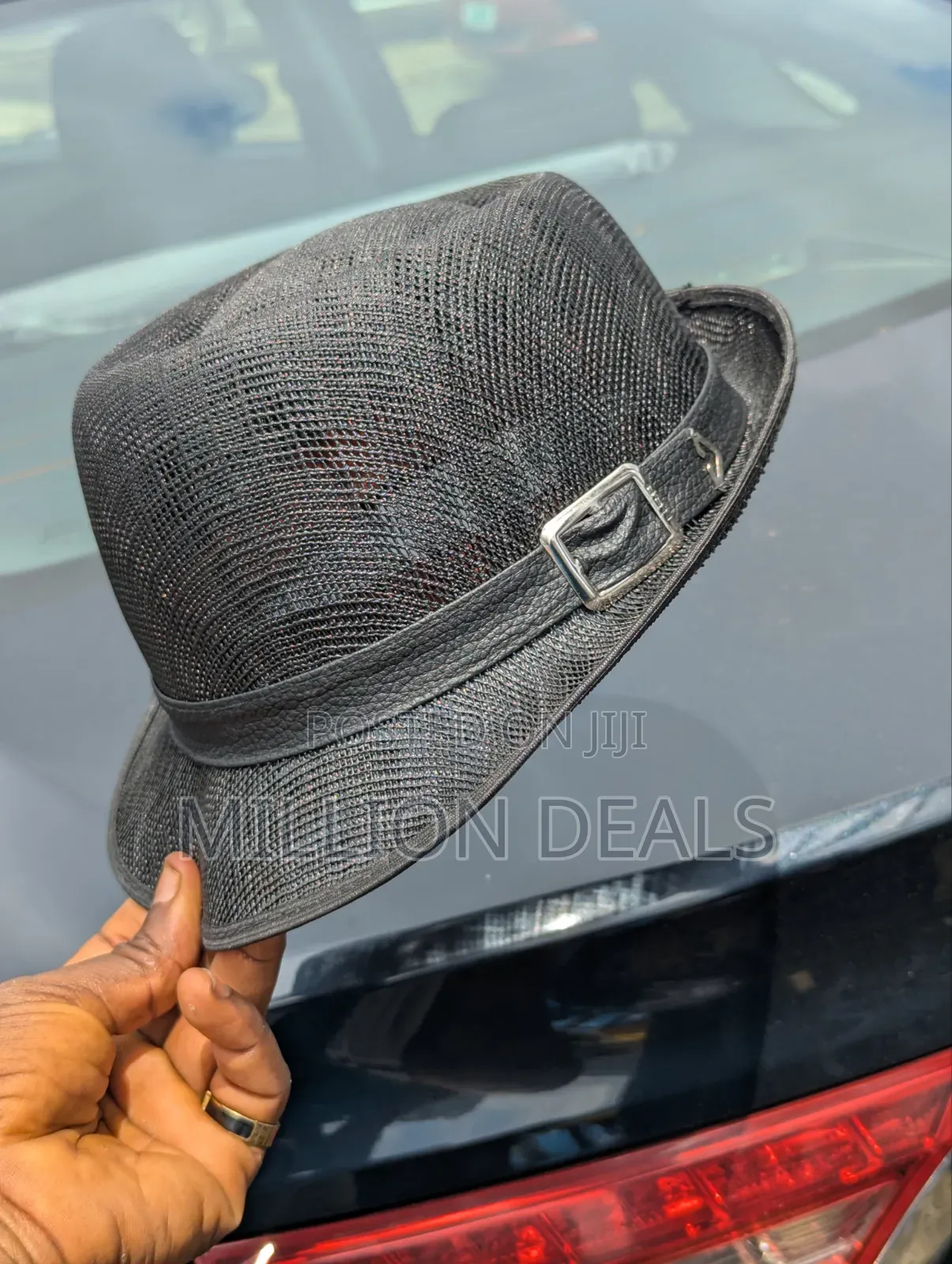 Men's Meshed Netted Cowboy Mid Brim Fedora Hat Black