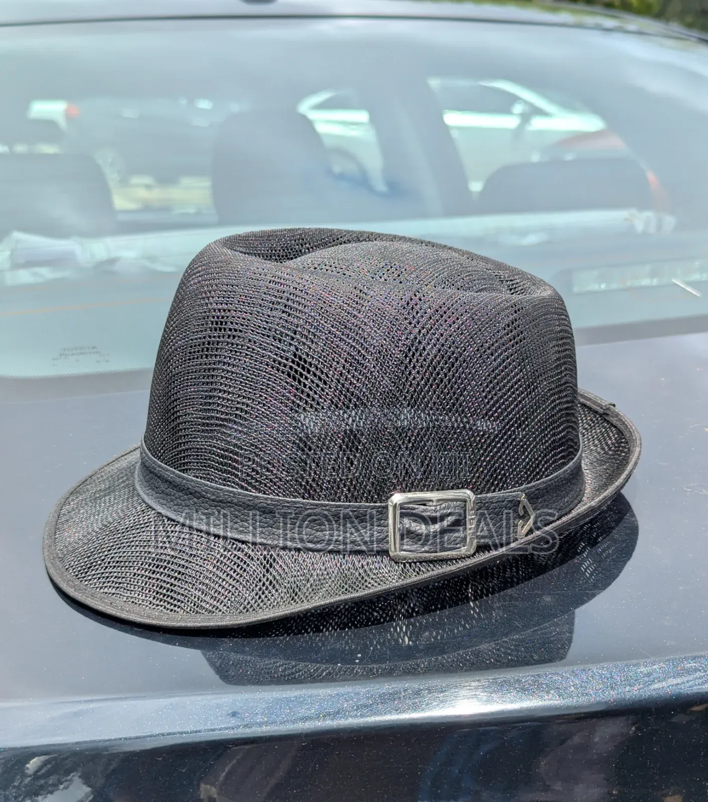 Men's Meshed Netted Cowboy Mid Brim Fedora Hat Black