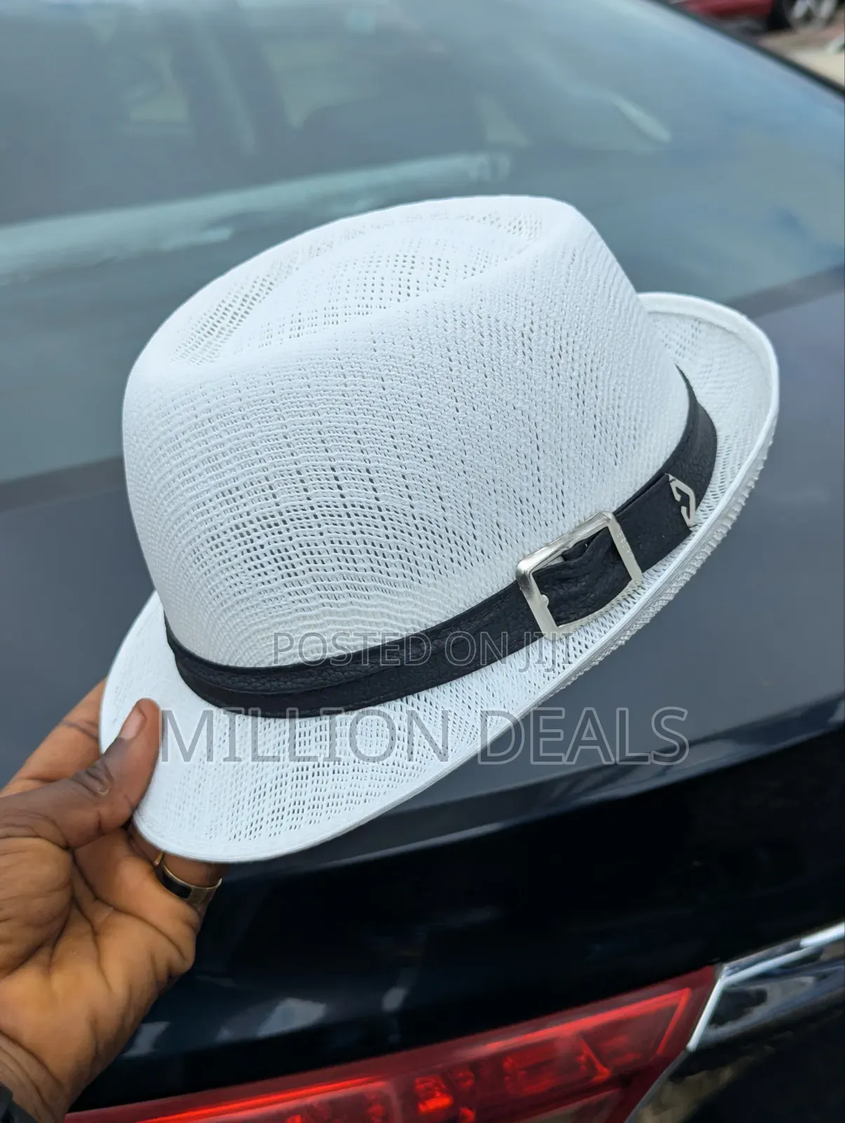 Men's Meshed Netted Cowboy Mid Brim Fedora Hat White
