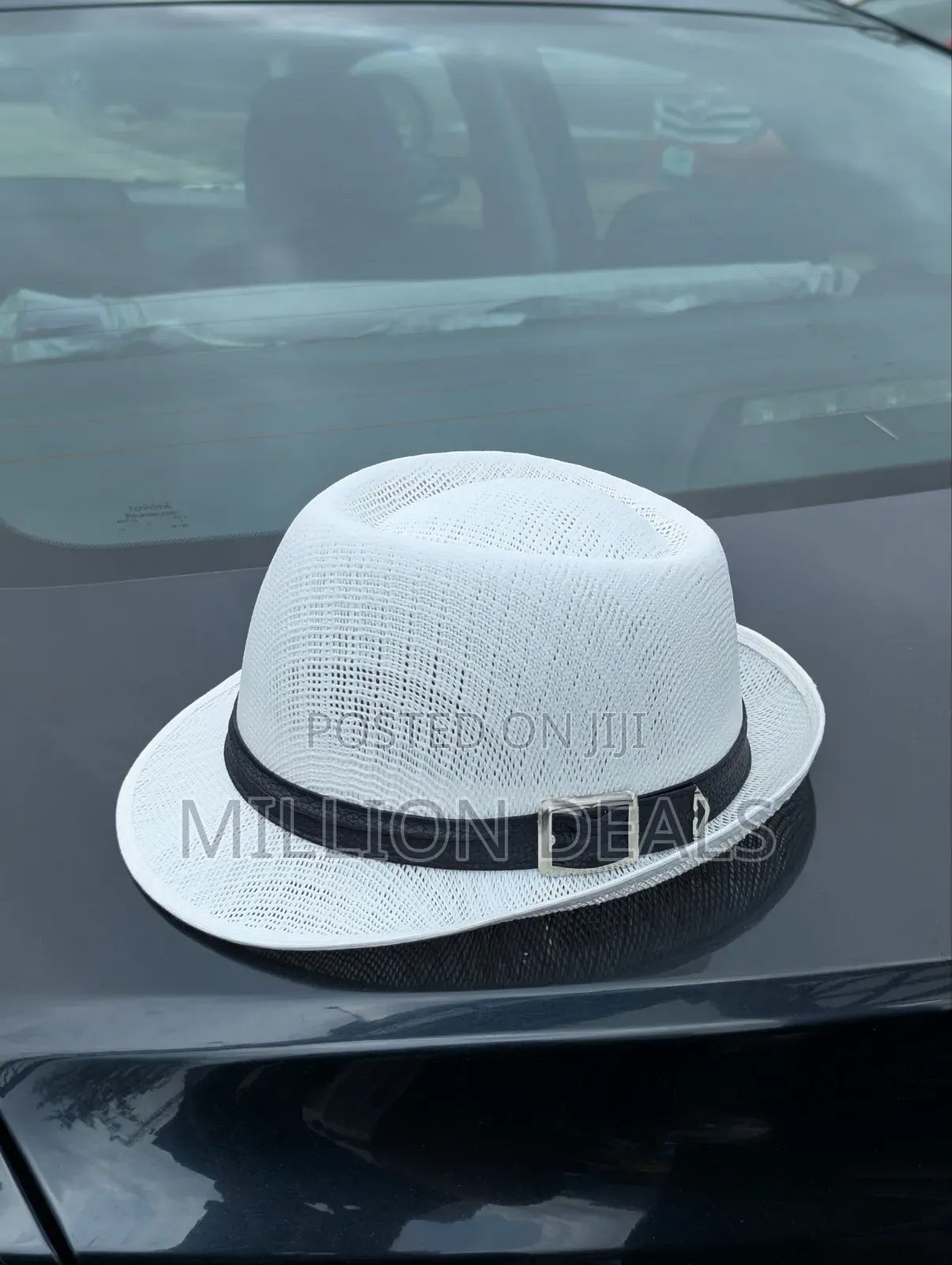 Men's Meshed Netted Cowboy Mid Brim Fedora Hat White