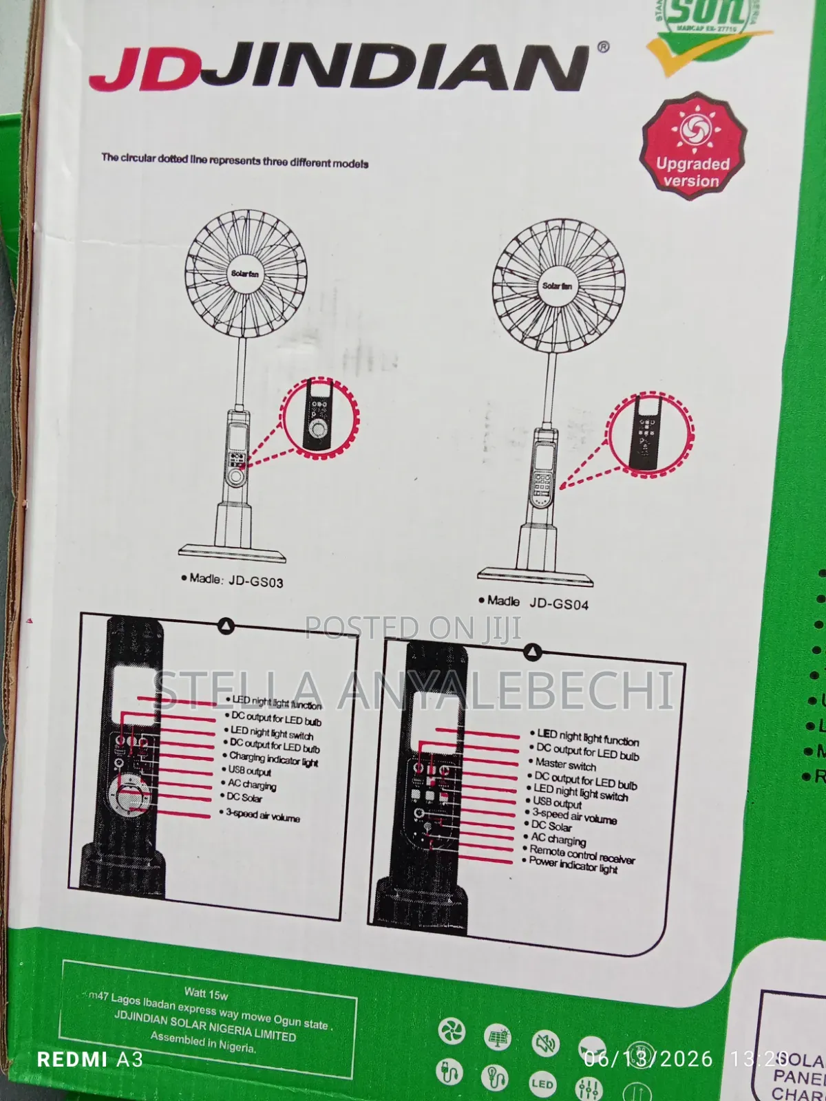 18 Inches Ac/Dc Solar Rechargeable Fan