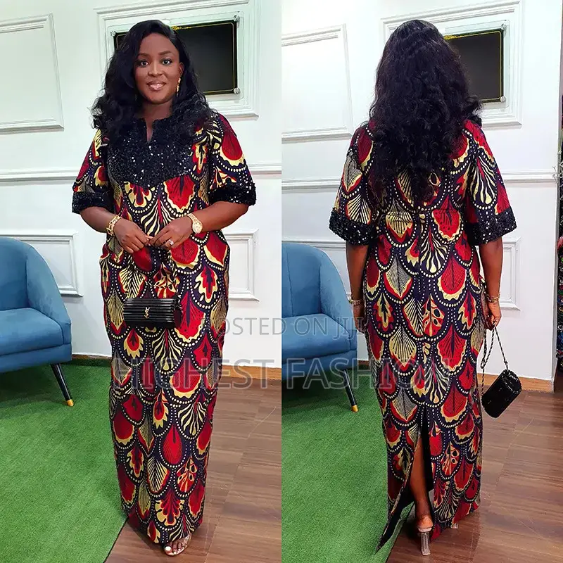 Marocain Sequin Design Print Boubou Dress