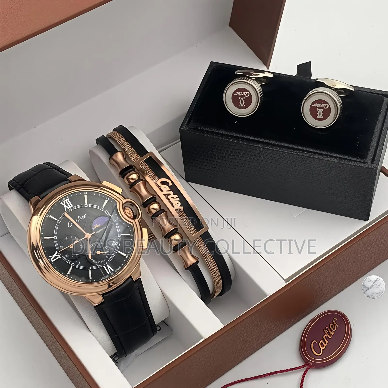 High Quality 3 in 1 Cartier Skeletal Face Leather Strap Watch