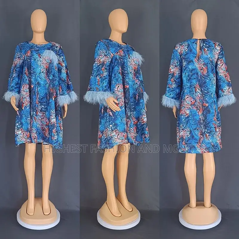 Long Sleeve Tassel Mini Print Dress