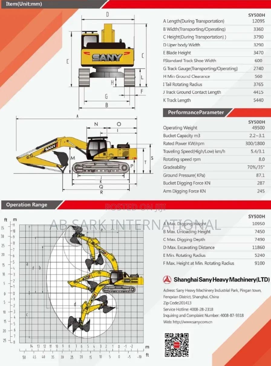 Sany Excavator Sy500h 50tons