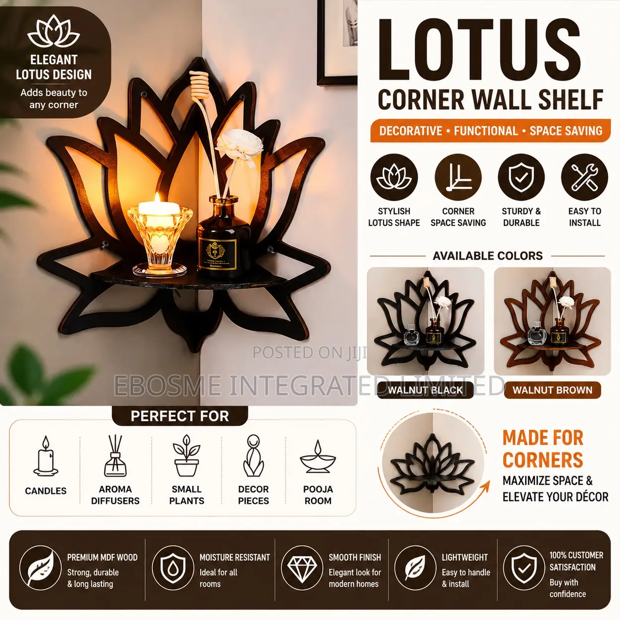 Lotus Corner Wall Shelf – Decorative Floating Corner Shelf