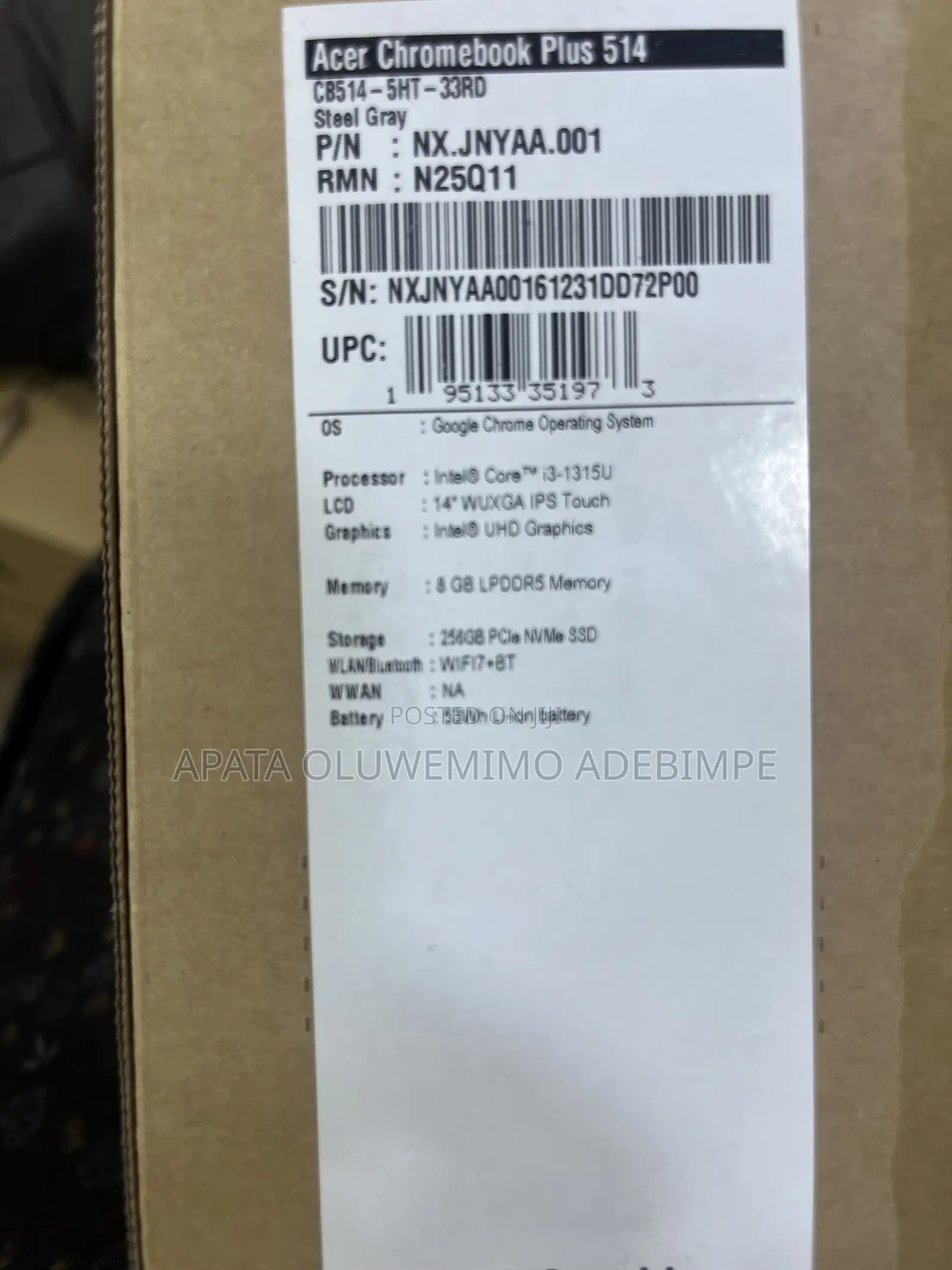 New Laptop Acer Chromebook 11 8GB Intel Core i3 SSD 256GB