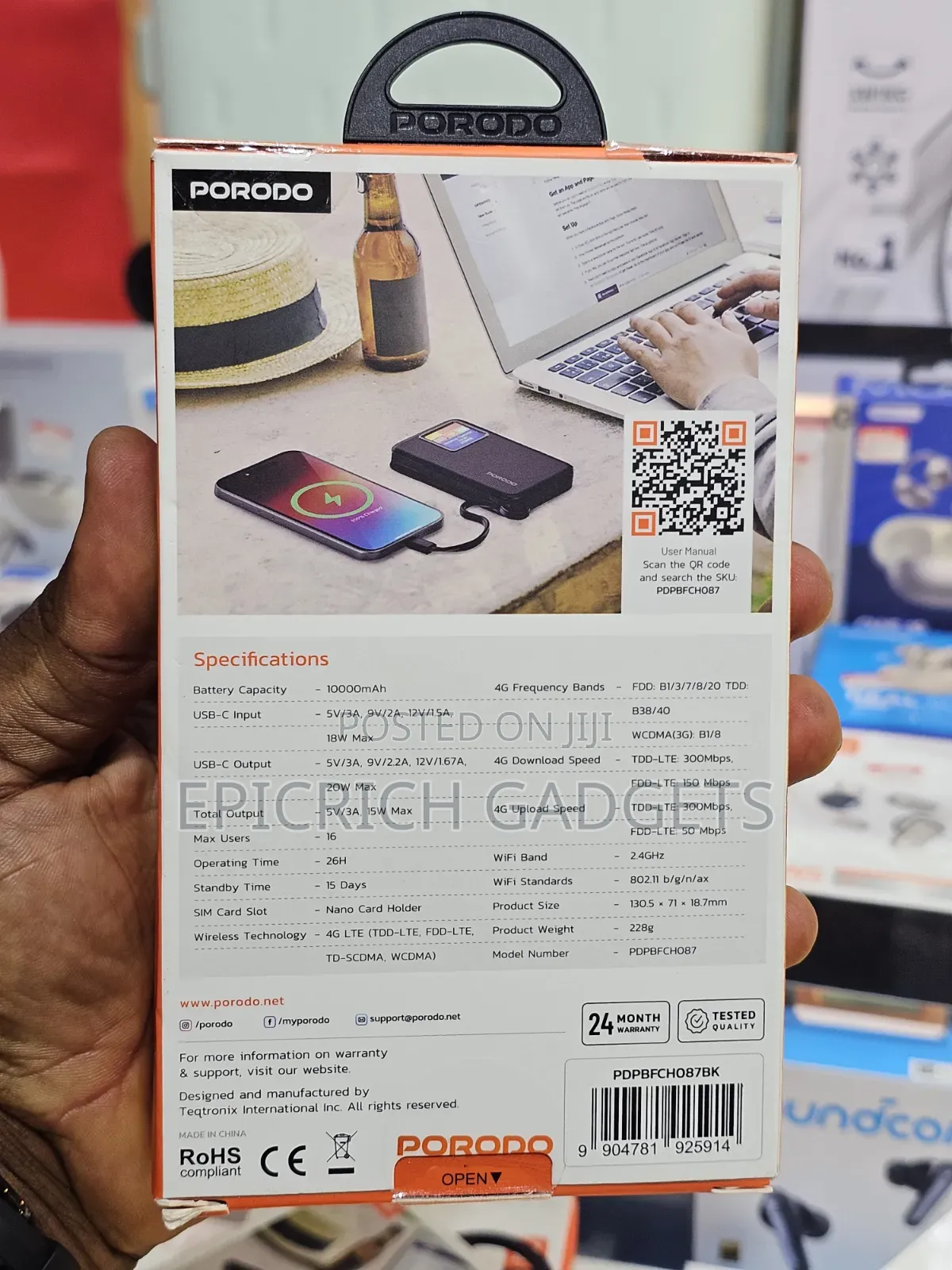 Porodo 4g Lte Wifi 6 Pocket Travel Router 10000mah Powerbank