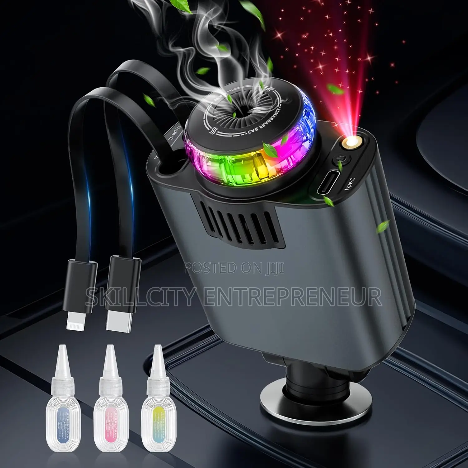 5-in-1 Retractable Car Charger With Aromatherapy And Starlight