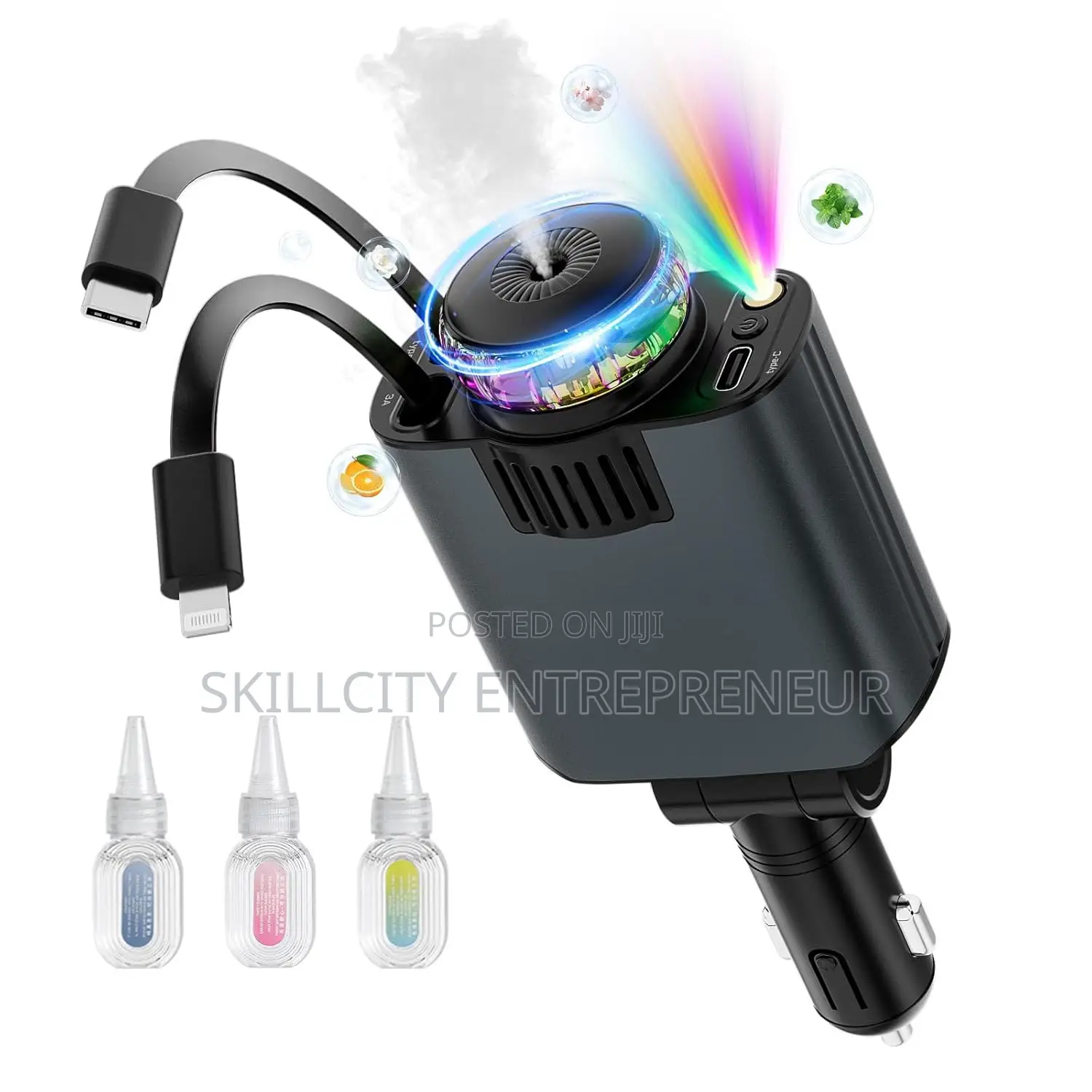 5-in-1 Retractable Car Charger With Aromatherapy And Starlight