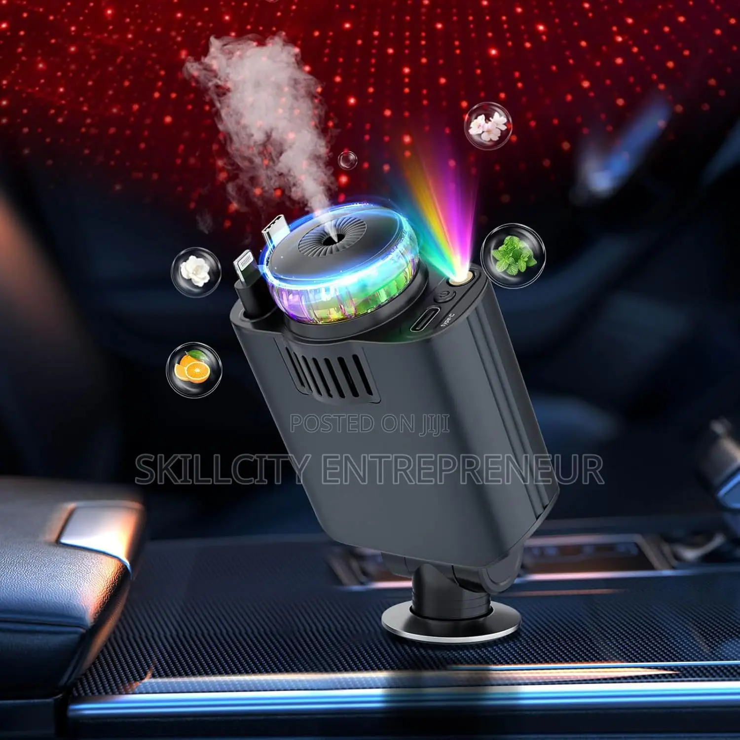 5-in-1 Retractable Car Charger With Aromatherapy And Starlight