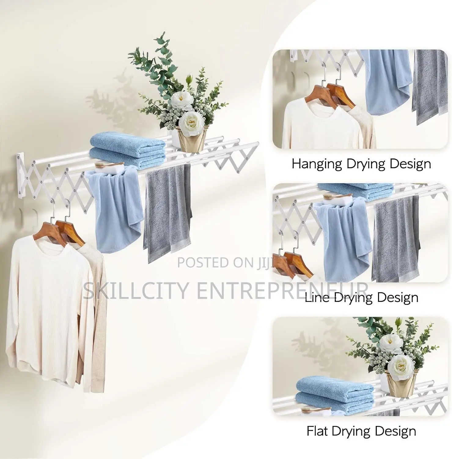 Wall-Mounted, Collapsible Clothes Drying Rack.