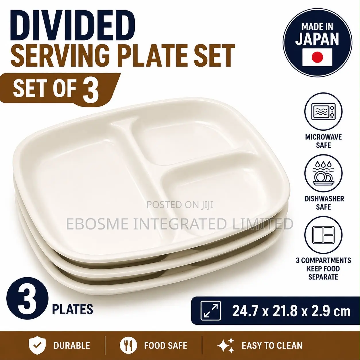 Divided Serving Plate Set Cream Color– Set of 3 27.7 X 21.9 X 2.9