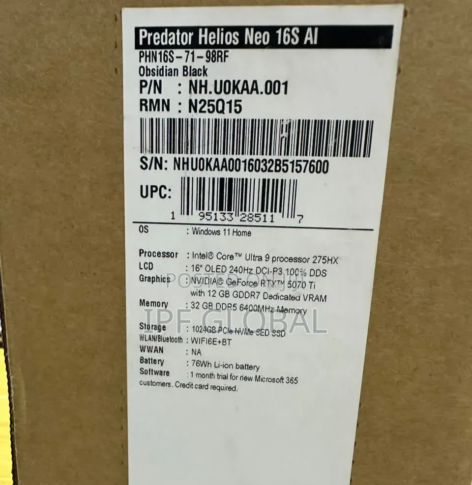 New Laptop Acer Predator Helios Neo 16 64GB Intel Core Ultra 9 SSD 2T