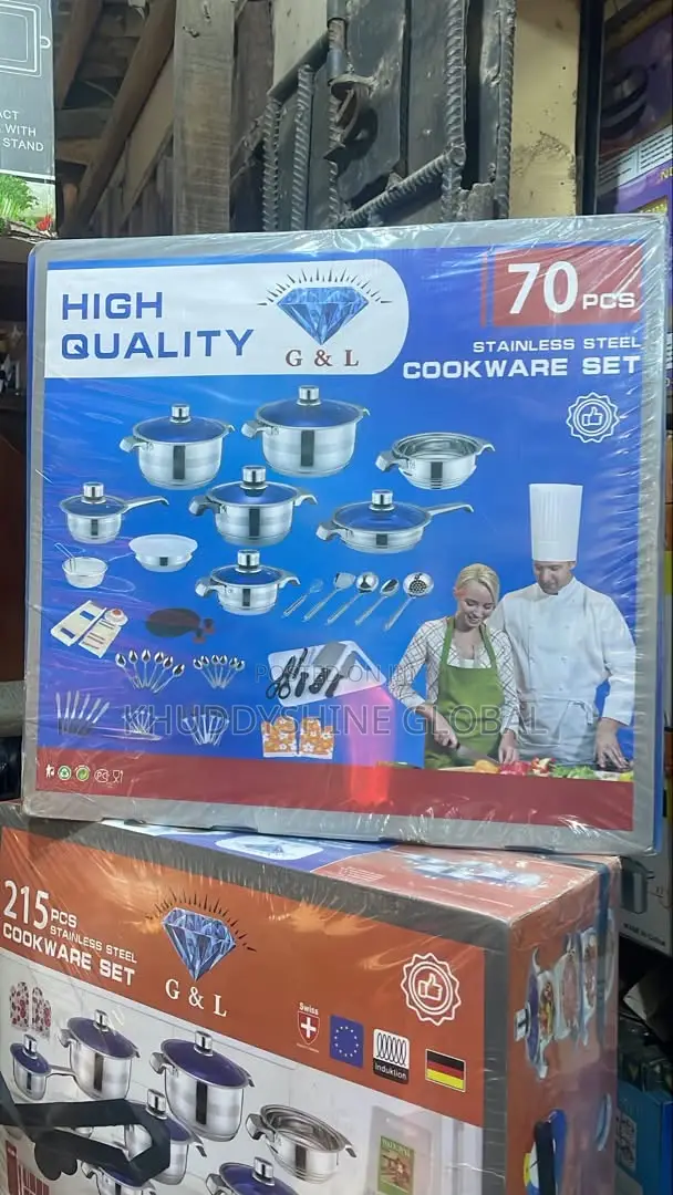 G L 70-Piece Stainless Steel Cookware Set Contains