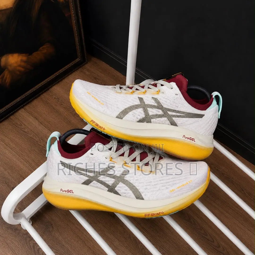 Asics Gel-Nimbus 27 Running White Mesh Upper With Maroon Accents,Yel