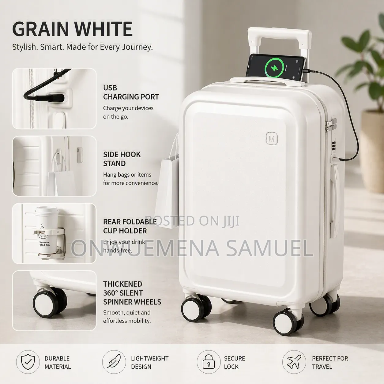 22" Stylish and Durable Trolley Case With Combination Lock, Luggage.