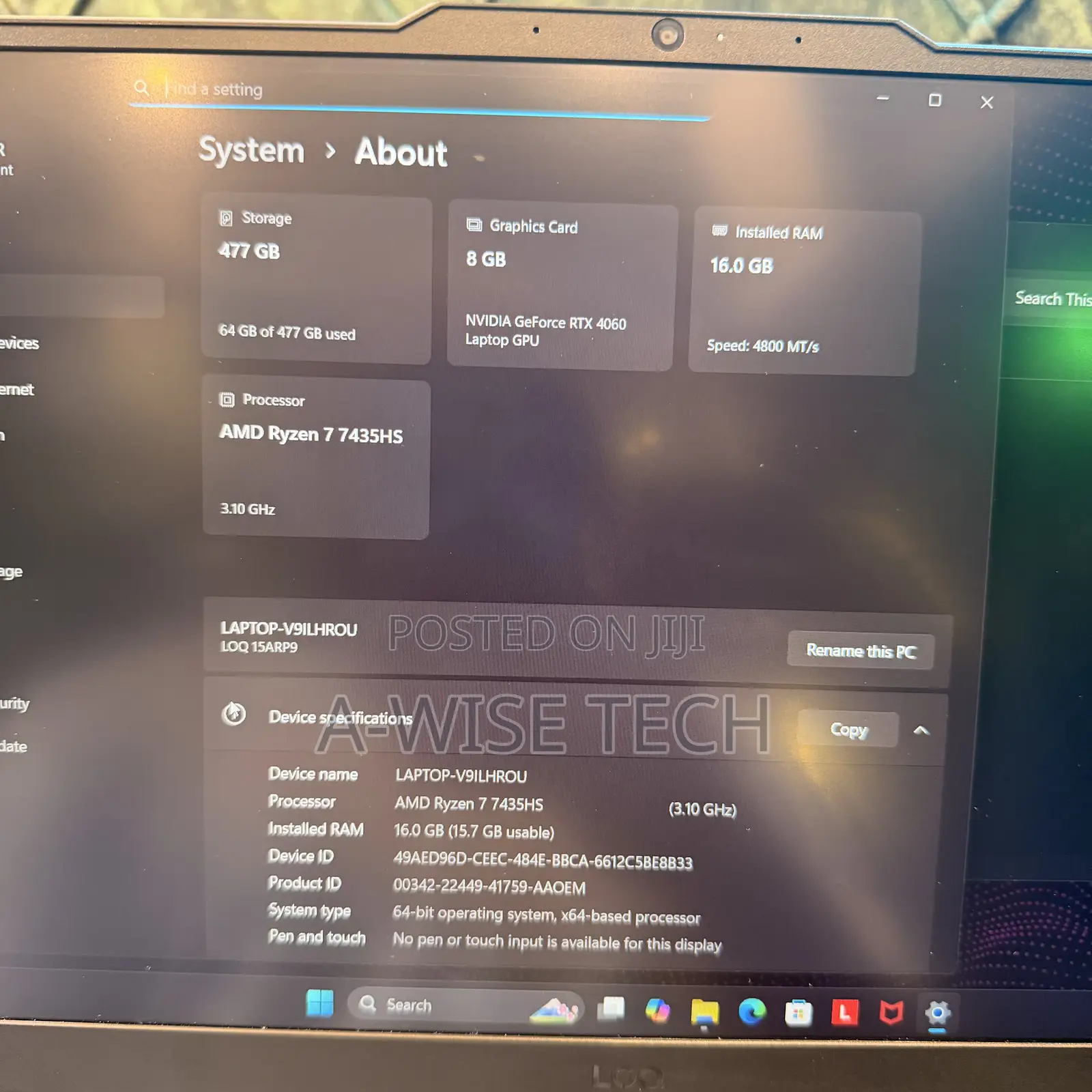 Laptop Lenovo LOQ 15ARP9 16GB AMD Ryzen 7 SSD 512GB
