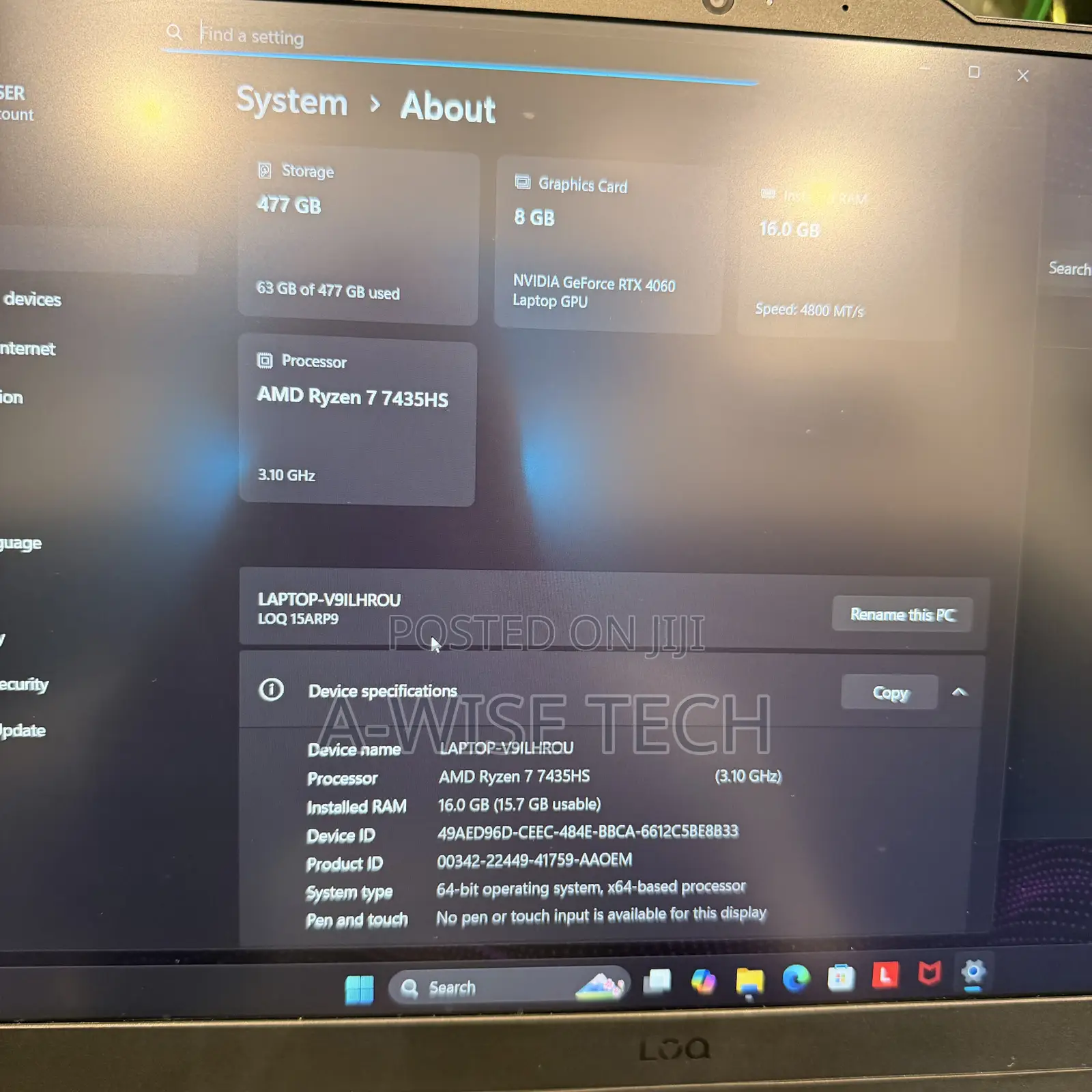 Laptop Lenovo LOQ 15ARP9 16GB AMD Ryzen 7 SSD 512GB