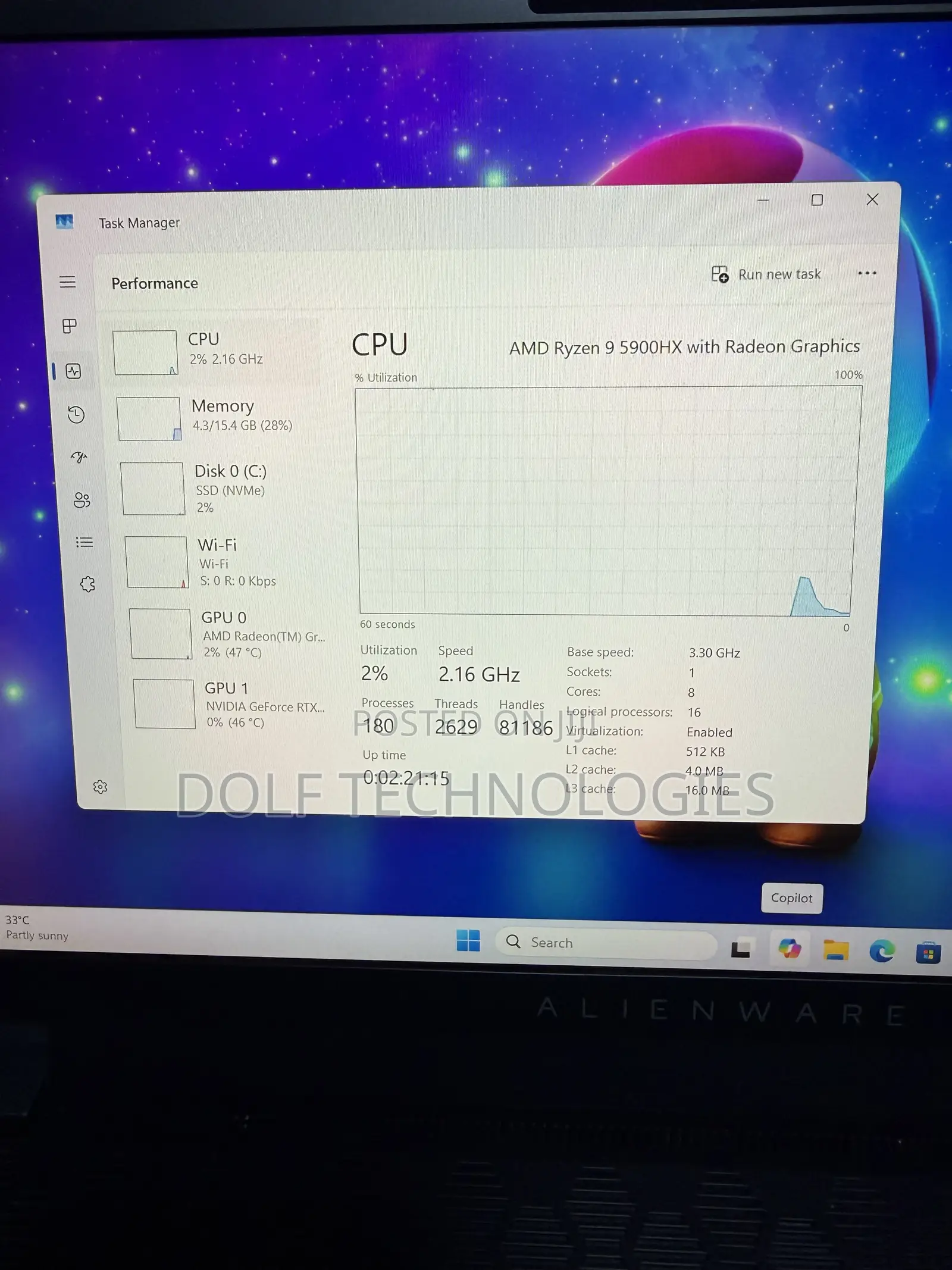Laptop Alienware M15 16GB AMD Ryzen 9 SSD 1T