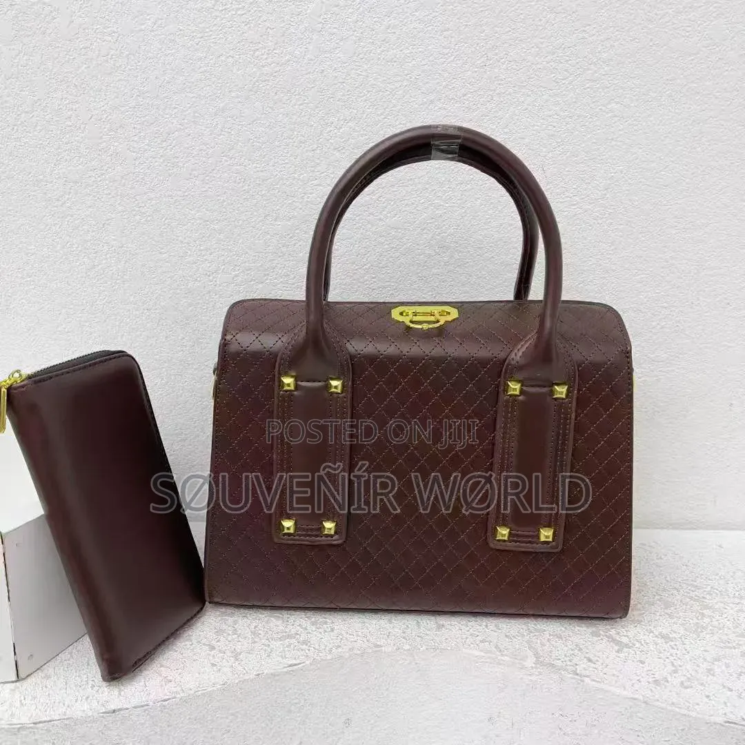 Elegant Quilted Handbag Wallet Set – Coffee Brown