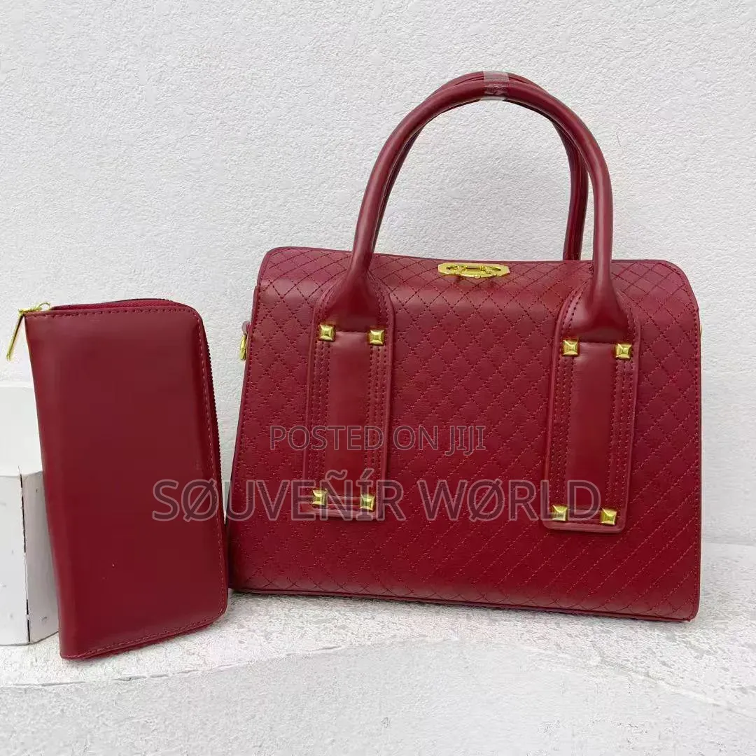 Elegant Quilted Handbag Wallet Set – Coffee Brown