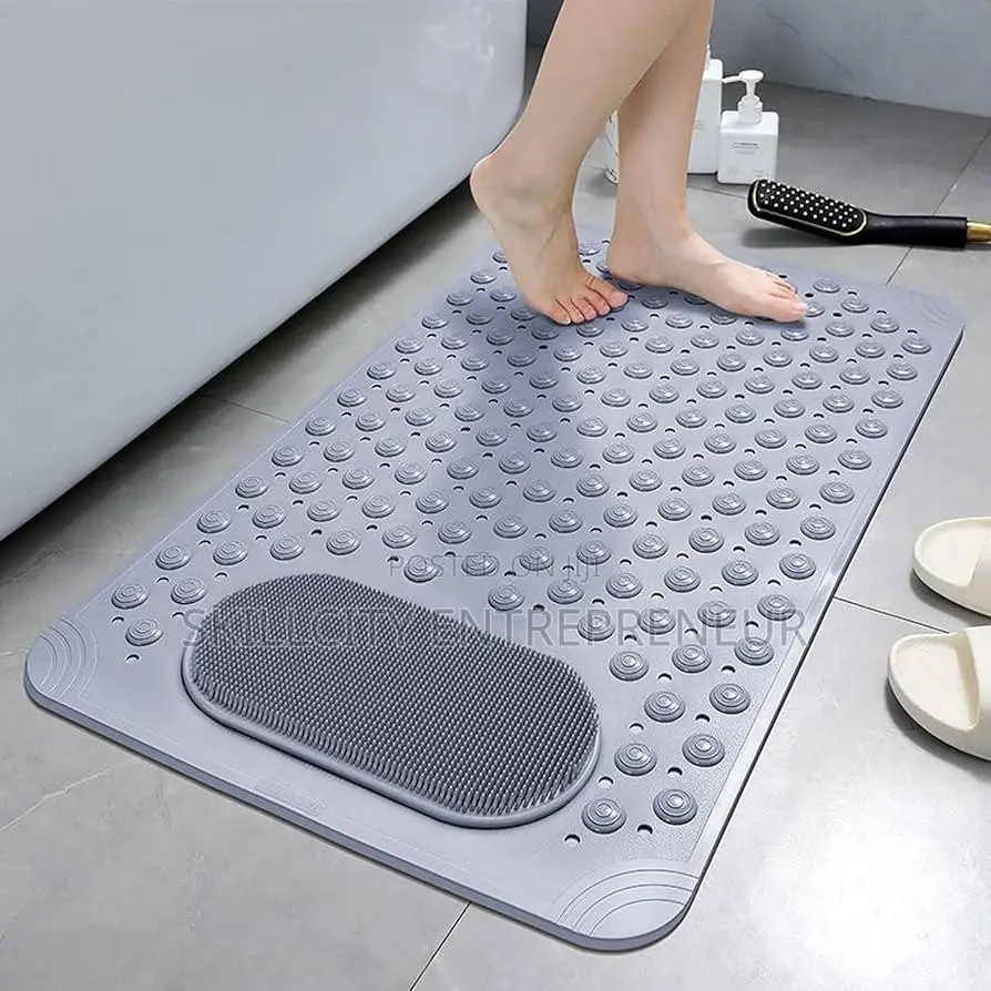 Anti-Slip Shower Mat With Suction Cups and a Foot Scrubber Area.