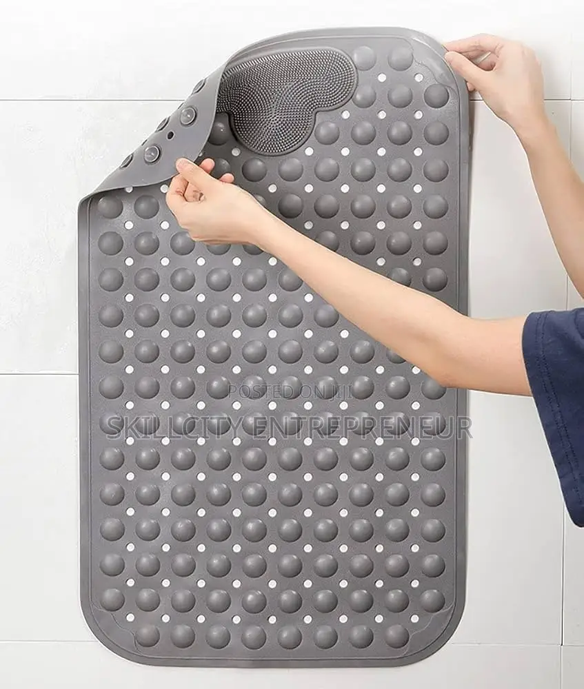 Anti-Slip Shower Mat With Suction Cups and a Foot Scrubber Area.