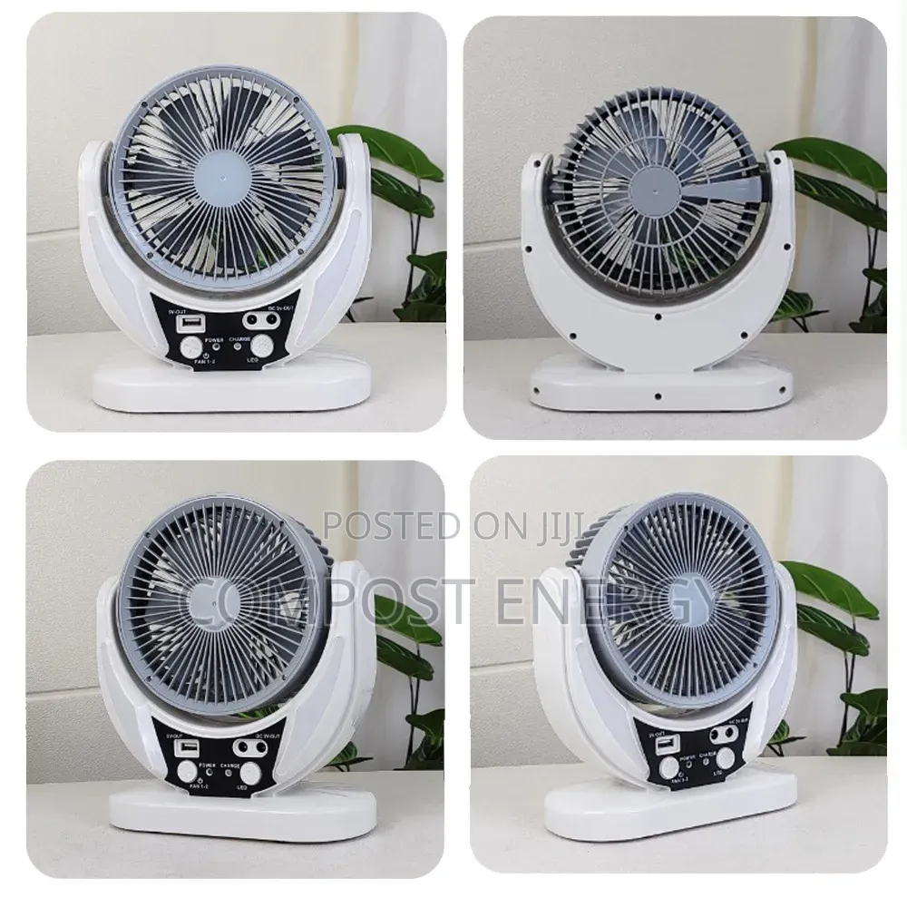 6 Inch Recharge Table Fan With 2 Bulbs and Panel