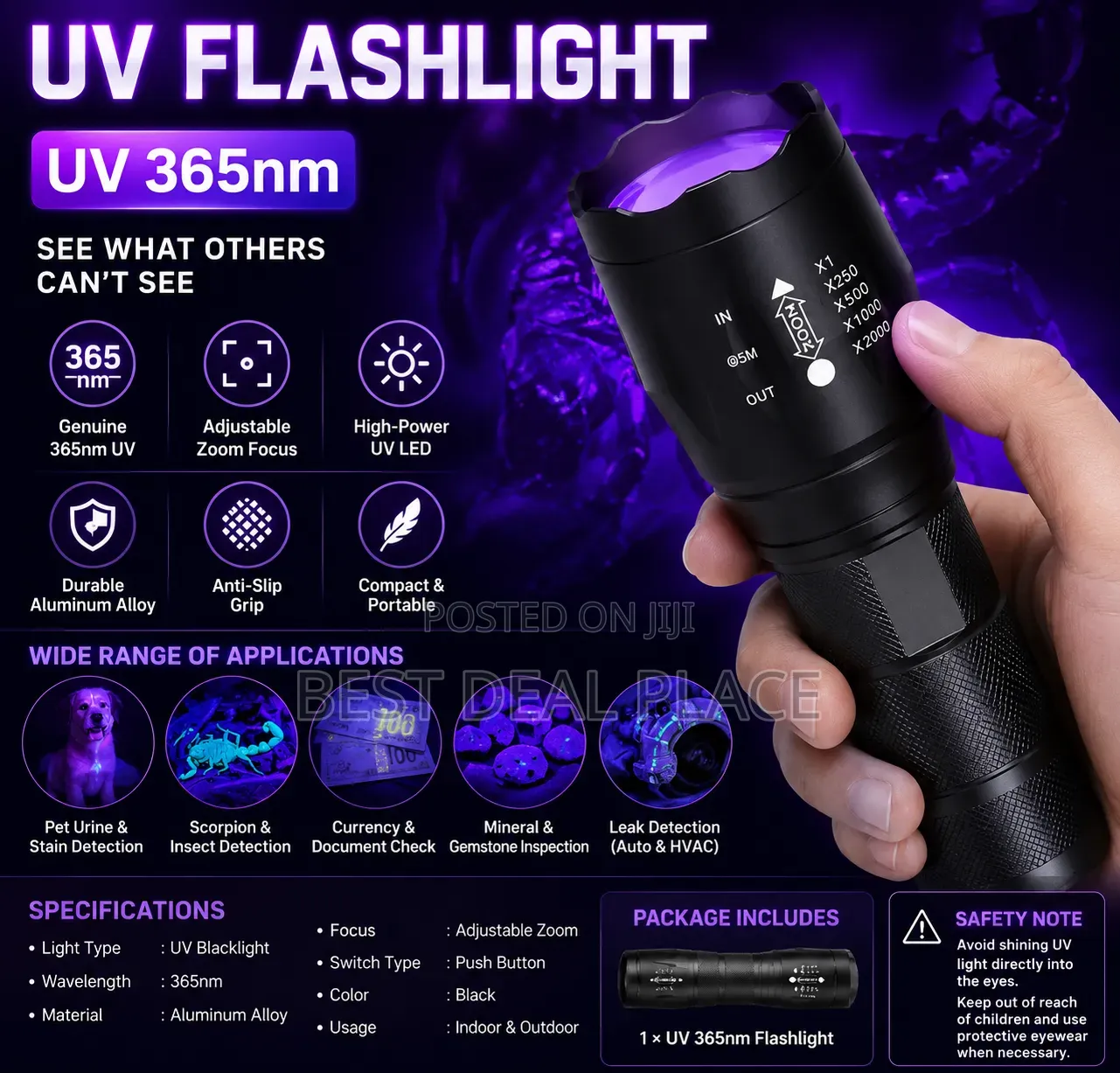 High Power 5w Ultraviolet 365nm Uv Led Aluminium Flashlight