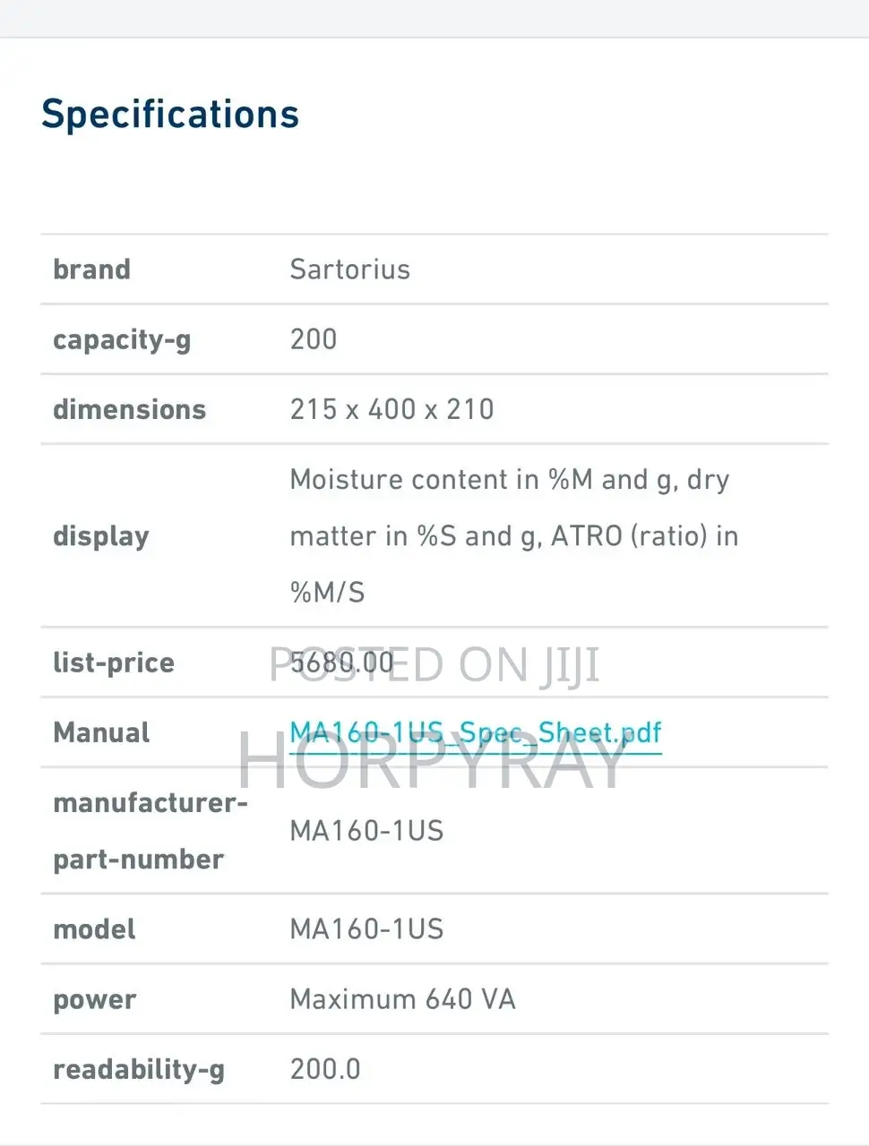 Sartorius Automatic Infrared Moisture Analyzer Ma160