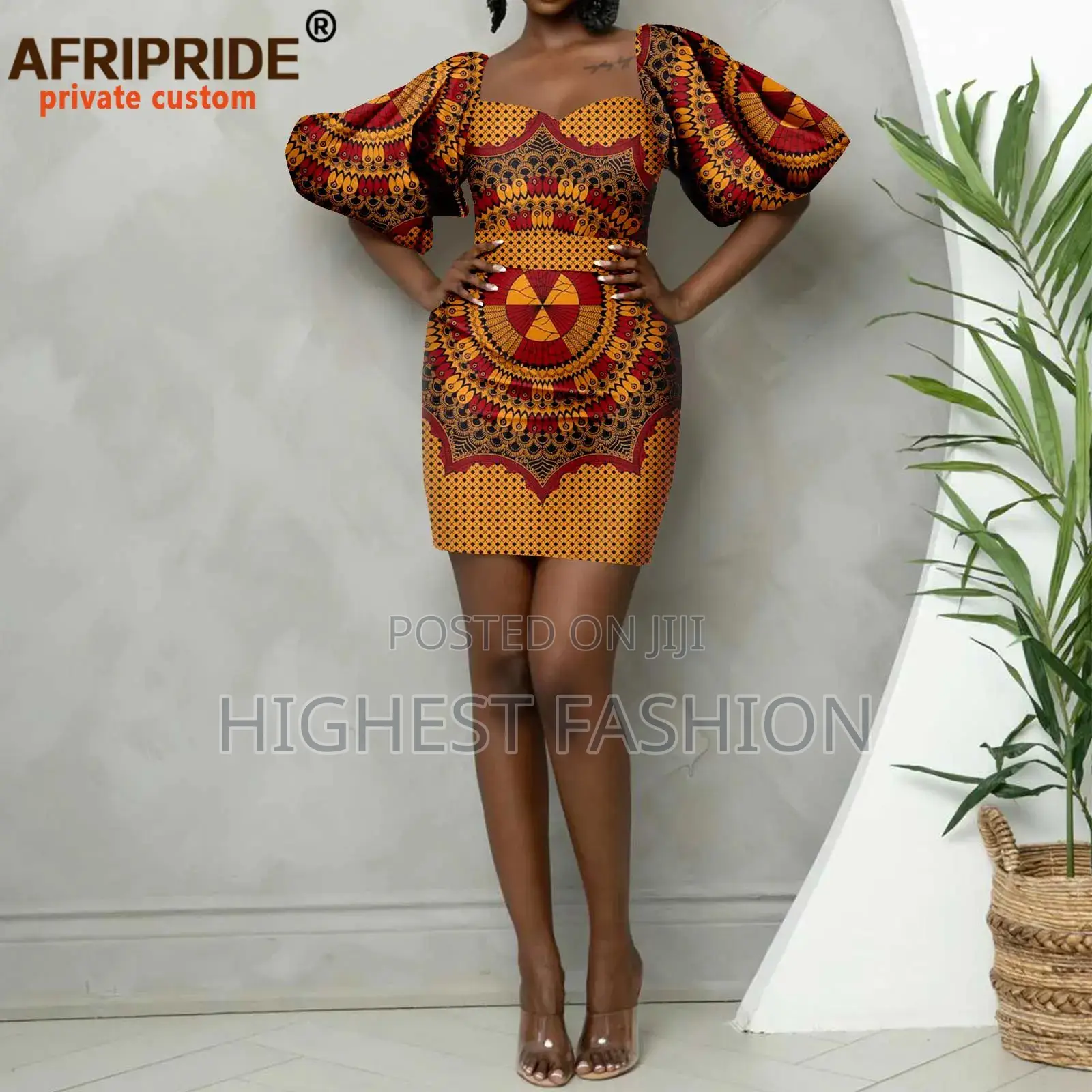 Bob Sleeve High Waist Mini Print Dress
