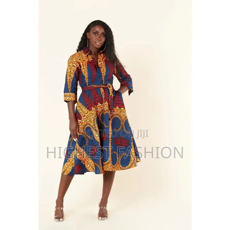 Button Down Flare Print Gown